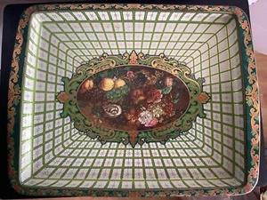 17x13 Daher Decorated Ware Floral Fruit Metal Tray with Gold Trim Made England - Picture 1 of 7