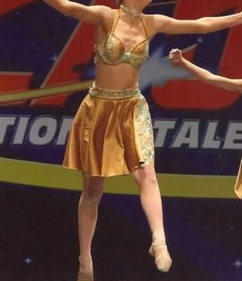 Disfraz de baile/patinaje sobre hielo/halloween dorado con detalles verdes para niñas Foto 1 de 4