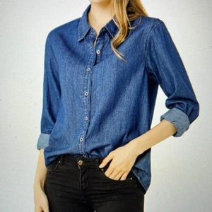 Camisa vaquera Allegra K XXXL para mujer manga larga cuello abotonado calce relajado nueva con etiquetas - Imagen 1 de 12
