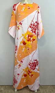 Vintage 60er 70er Pomare Tahiti Maxikleid Blumen Gr. Large ORANGE Mod Kaftan - Bild 1 von 13