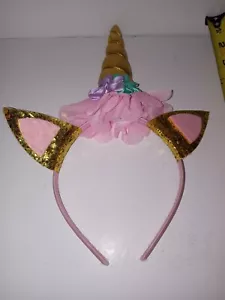 Girls Hair Unicorn Headband With Ears Gold Pink - Picture 1 of 3