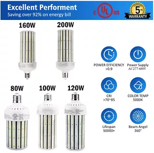480V 80W 100W 120W 160W 200W Led Corn Cob Light Bulb Warehouse High Bay Lighting - Picture 1 of 14