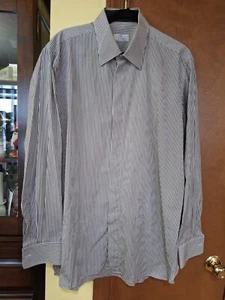 Vtg 110 Marol Sz 42 16.5 Men's Black & White Striped Button Up Shirt Italy READ - Picture 1 of 21