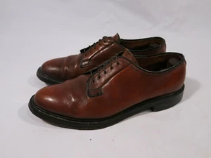 VTG Mens 9.5 D Made England Brown Pebble Grain Leather Derbies V Cleat Heel - Picture 1 of 10