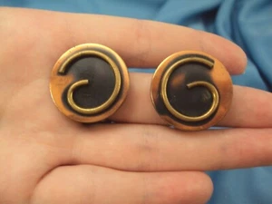 Vintage Runde Modern Kreis Wirbel G Kupfer Schwarz + Gold Ton Clip On Ohrringe - Bild 1 von 5