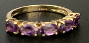 Anillo con racimo de amatista de oro amarillo de 9 quilates de 1 quilate, talla O 1/2 del Reino Unido - Imagen 1 de 5