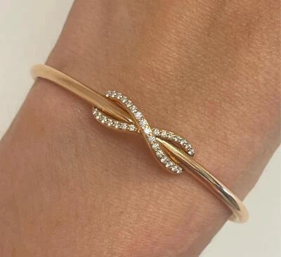 Dainty Diamond Cuff 0.35ct Natural 18K Rose Gold Bangle Bracelet - Image 1 of 4