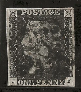 GB 1840 1d Pfennig (grau) schwarz (Platte #2) fein gebraucht, 4 Ränder, Malteserkreuz - Bild 1 von 3