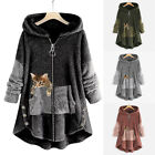 Womens Winter Warm Fleece Fur Cat Coats Casual Baggy Jacket Outwear Zipper Tops