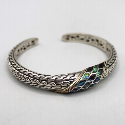 Brazalete Bisagras Hecho en Bali Oro 925 y 18K Abulón y Hueso de Dragón Motivo Firmado Foto 1 de 4