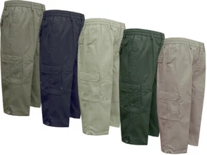Pantalones cortos lisos de combate de carga de cintura elástica 3/4 para hombre 6 bolsillos con cremallera mosca M - 3XL - Imagen 1 de 12