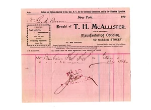 Vintage Billhead TH McALLISTER MFG OPTICIAN 1905 Magic Lanterns Stereopticons NY - Picture 1 of 1