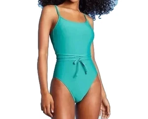Shade & Shore One Piece Swimsuit Lace Up Front Knot Swimwear Teal Womens Large - Picture 1 of 15
