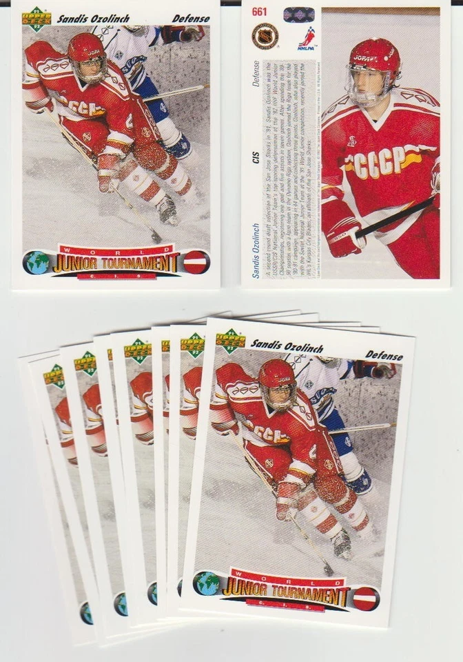 Sandis Ozolinch RC rookie card, 1991-92 Upper Deck #661, San Jose Sharks - Image 1 of 1