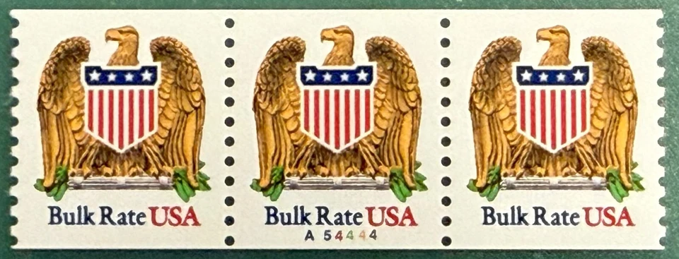 US Scott 2602 Eagle & Shield Bulk Rate, Plate #A54444, Strip of 3, MNH, VF - Image 1 of 1