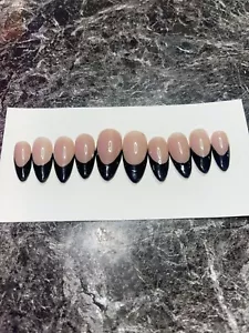 Black French Tip Presson Nails. W/Prep Kit I Can Customize Size. Any Color - Picture 1 of 6