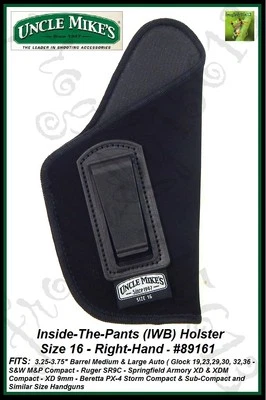 UNCLE MIKE'S INSIDE-THE-PANTS - IWB - SIZE 16 - RH - OPEN STYLE HOLSTER - 89161  - Image 1 of 4