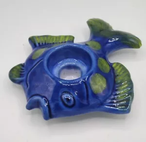 Vintage Italy Ceramic Fish Tea Light Candle Holder Hand Painted Blue Green - Picture 1 of 3