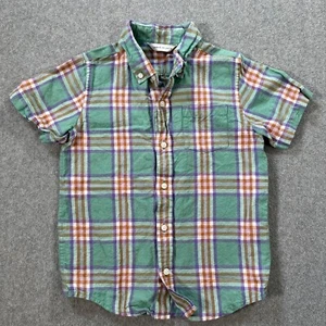 Janie and Jack Short Sleeve Button Down Shirt Boys 6 Green Plaid Linen Blend - Picture 1 of 8