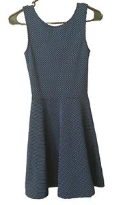 Frenchi Fit & Flare Dress Sz XS Stretch Knit Black/Blue Polka Dot - Picture 1 of 3