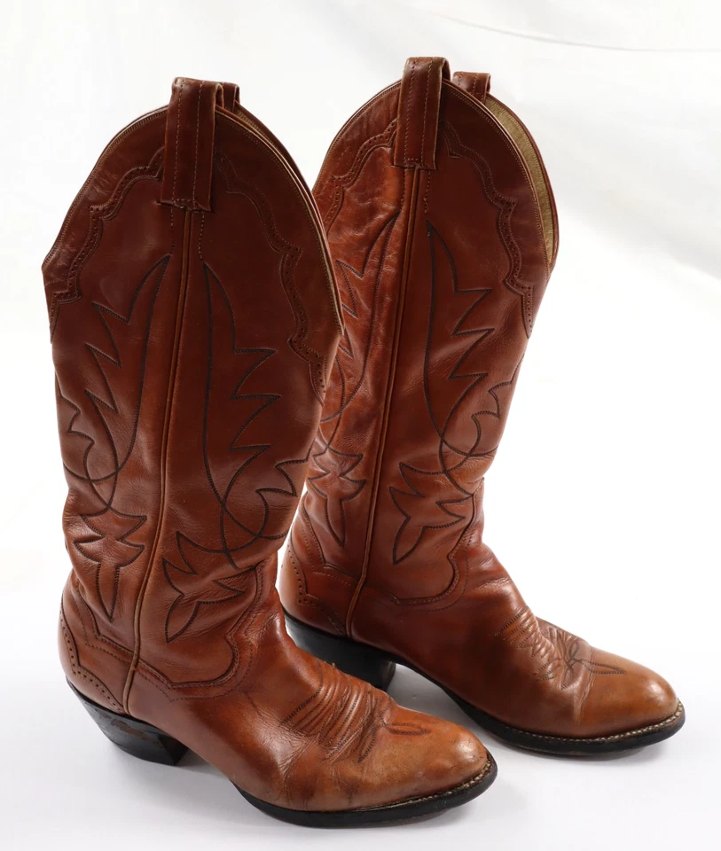 Botas occidentales vintage Panhandle delgadas para mujer 6,5B de cuero marrón cosidas Foto 1 de 4