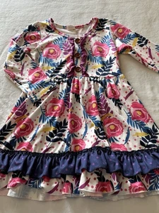 Boutique Girl’s Size 5 / 6 Small S Ruffled Girls Casual Floral Fall Dress Outfit - Picture 1 of 3