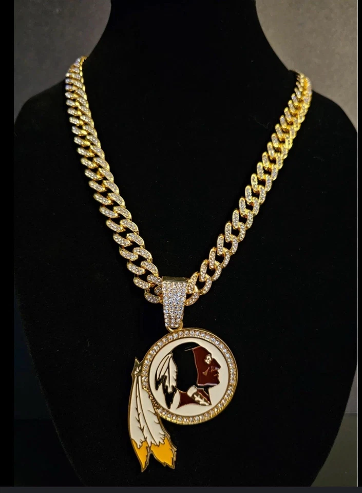 24” Washington Redskins NFL Men's Personalized Hip Hop Cuban Chain Necklace Gold - Image 1 of 1