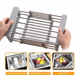 Adjustable Stainless Steel Kitchen Dish Drying Sink Rack Drain Strainer Basket - Picture 1 of 6