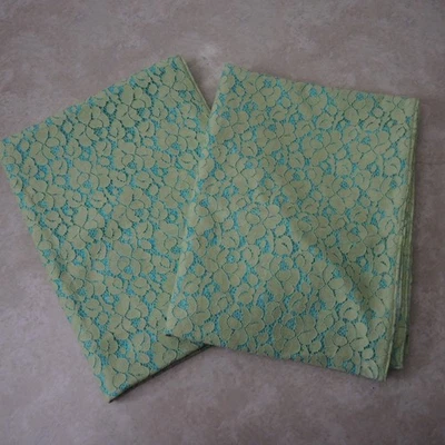 2 件套窗帘面板杆口袋绿色花边亮蓝色 20.5 英寸宽 x 53.5 L — 第 1/4 张图片