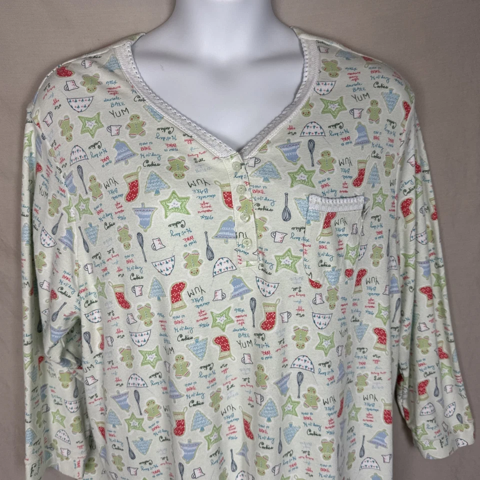 Karen Neuberger 3X Camisón Largo para Hornear Galletas de Navidad Camisa de Vacaciones Foto 1 de 4