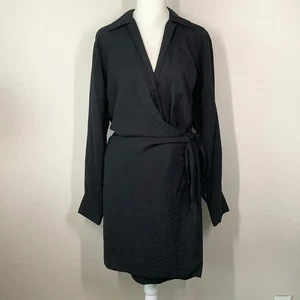 VINCE schwarzes Wickelkleid Langarm Midi Cocktail LBD Karriere Büro M - Bild 1 von 14