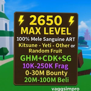 Blox Fruits Acc Max Lv 2650 | 100% Mele Sanguine | CDK SG GHM | Frutta casuale - Foto 1 di 8