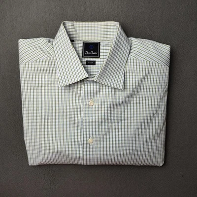 David Donahue Shirt Mens 17.5 34/35 Green Plaid Trim Fit Cotton Button Down - Image 1 of 4
