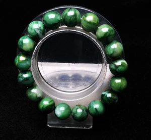 Brazalete de cuentas redondas de piedras preciosas de cristal de euclorito verde natural genuino de 12 mm - Imagen 1 de 6