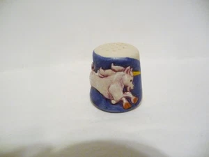 THIMBLE VINTAGE HANDCRAFTED PORCELAIN/BISQUE THOMPSON LTD ED 305/1000 UNICORN - Picture 1 of 6