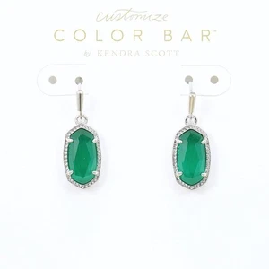 NWOT Kendra Scott Lee Simulated Cat's Eye Emerald Green Earrings Silver Tone May - Picture 1 of 6