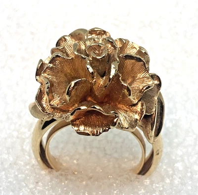 Vintage Quality Brutalist Layered Petals Rose Ring Gold Tone Adjustable 5 to 7 - Image 1 of 4