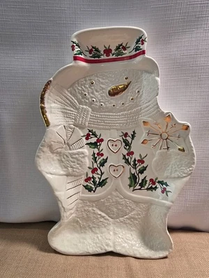 Formalities By Baum Brothers Porcelain Snowman Dish Tray Holly And Gold Trim - Image 1 of 4