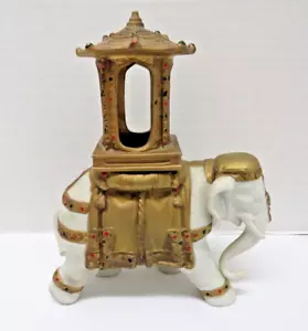 Ardalt Lenwile Japan White Bisque Porcelain Elephant Figurine Gold Howdah - Picture 1 of 8