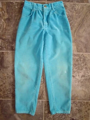 VTG Brittania Kid's Corduroy Pants 7/8 21x22 Turquoise Hippy Boho Pleated Cotton - Imagem 1 de 4