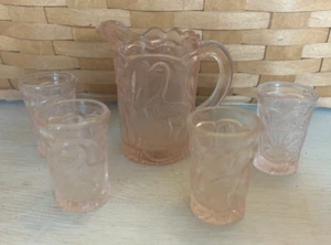 Vintage Pink Summit Glas Kinder Krug & 4 Gläser Set Pfauen - Bild 1 von 1