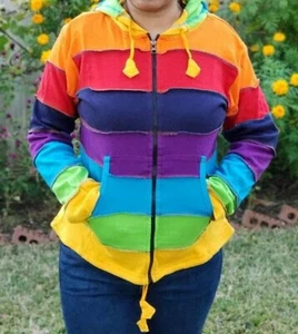 Womens cardigan razorcut festival hippie handmade multicolred jacket - Picture 1 of 23