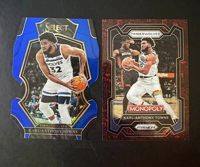 2 x Lot Karl Anthony Towns Prizm Monopoly Red Icon & Select Blue Die Cut #d /249 - Image 1 of 2
