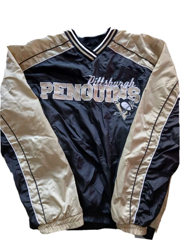 Pittsburgh Penguins Jacket Mens Medium Black Gold Pullover Windbreaker Jacket Cover