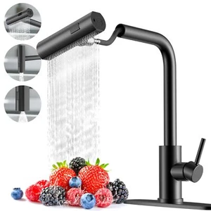 Matte Black Single Hole Kitchen Sink Faucets with Pull Down Sprayer, Single H... - Picture 1 of 6