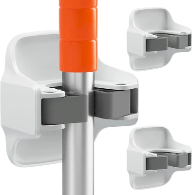 Paquete de 3 pinzas para fregona de montaje en pared sin perforación autoadhesivas antideslizantes Foto 1 de 4