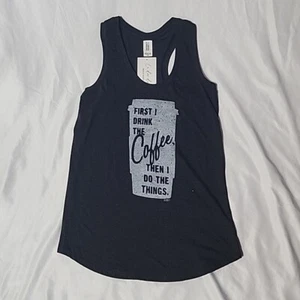 NEW - XS - DISTRICT MADE Dark Gray Racerback Tank - First I Drink the Coffee - Picture 1 of 7