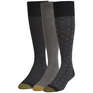 Men's Over-The-Calf Dress Socks 3-Pairs Black/Charcoal Large - Picture 1 of 4