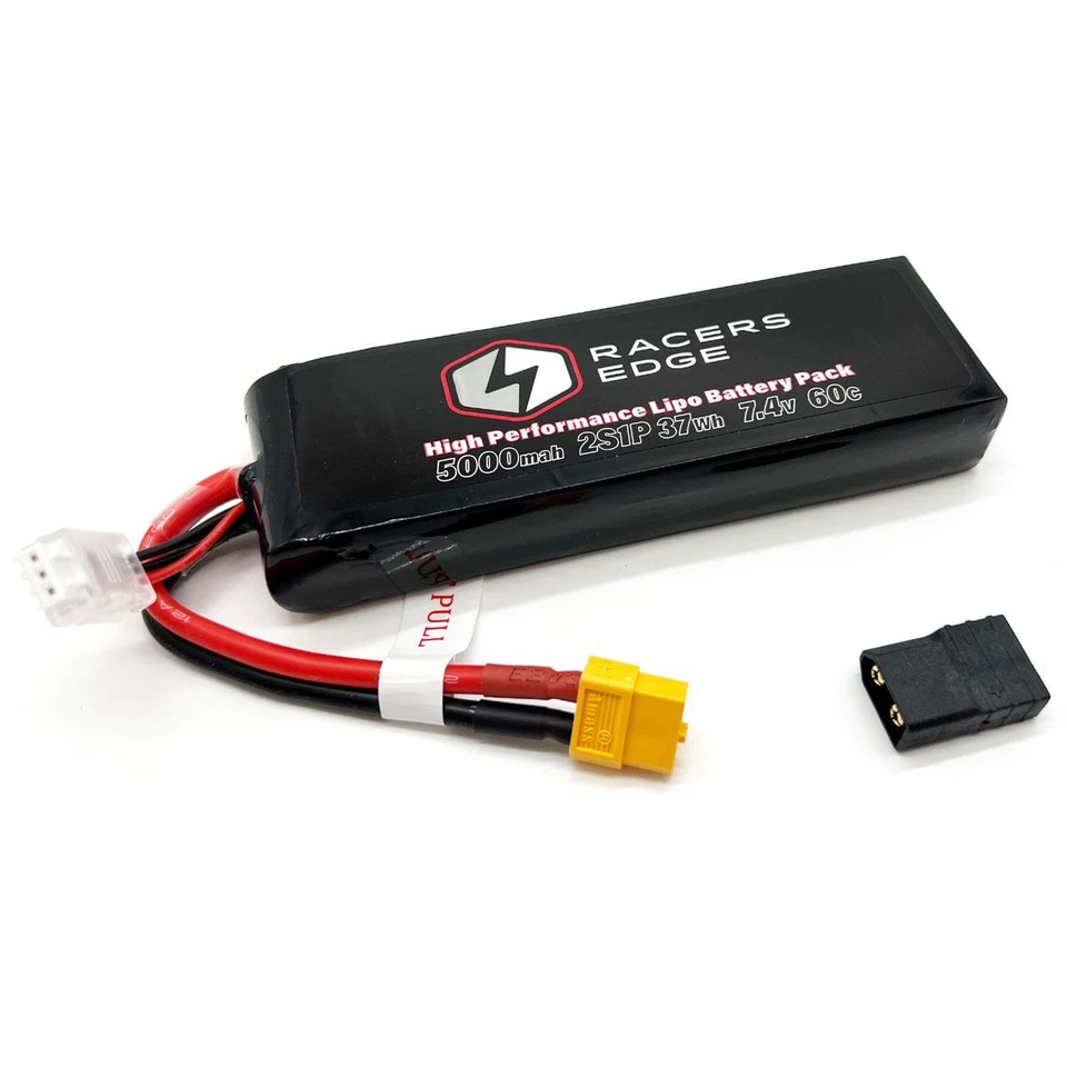 Racers Edge - 5000mAh 2S 7.4V 60C Soft Pack Lipo Batt., XT60 Plug w/ TRX Adapter - Image 1 of 1