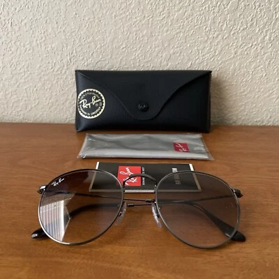 Ray-Ban Rb3447n 53-21 Round Flat Lens Sunglasses Gunmetal Gradient Brown 145 2N - Image 1 of 4